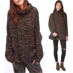 Free People She's All That Alpaca Knit Turtleneck Sweater In Black Oversized S